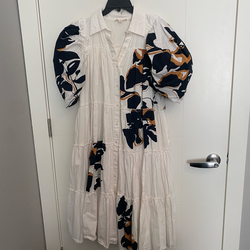 Elegant White and Black Floral Dress